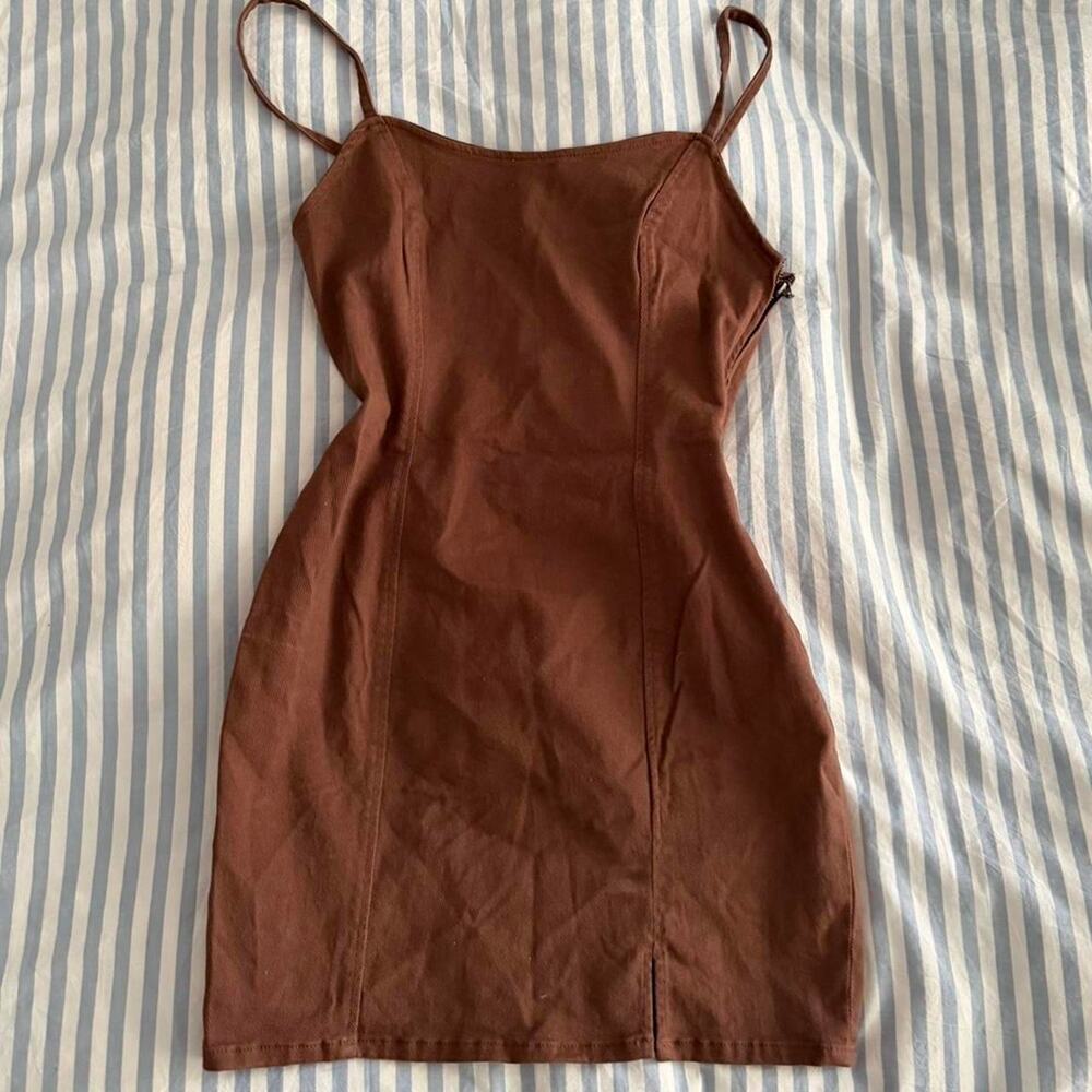 Bershka brown denim mini dress - Picture 2 of 3